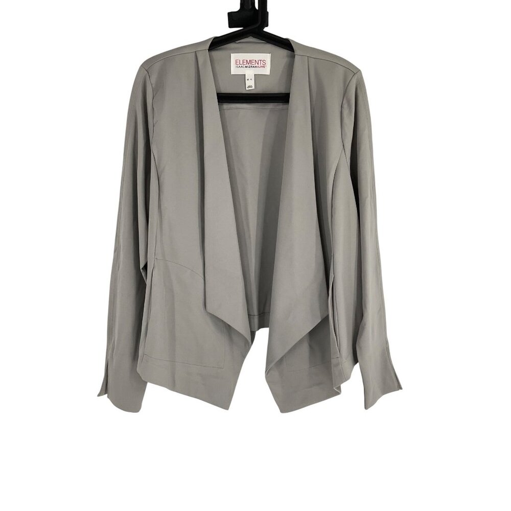 Elements Isaac Mizrahi Live Gray Waterfall Open Front Blazer Jacket XL Layering